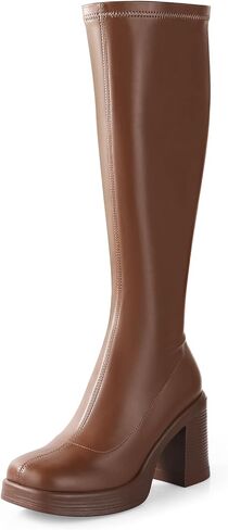 Ankis Knee High Boots Platform Boots for Women Chunky Heel Side Zipper Long GOGO Boots in Kuwait