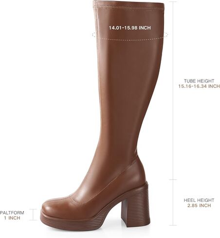 Ankis Knee High Boots Platform Boots for Women Chunky Heel Side Zipper Long GOGO Boots in Kuwait