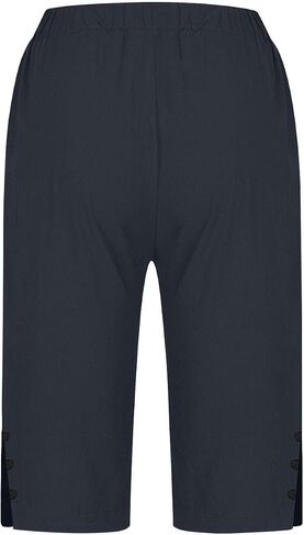 Women Summer Cotton Linen Short Knee Length Bermuda Shorts Side Slit Button Decor Straight Pants with Pockets in Saudi Arabia