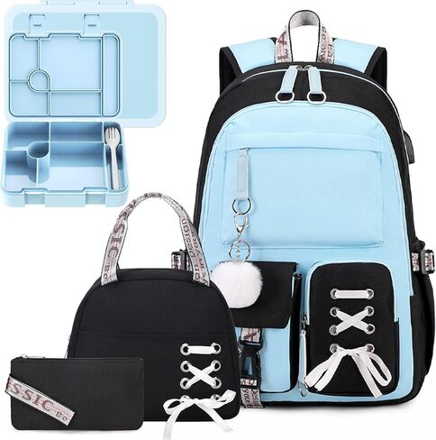 Kids School Backpack for Girls, 4-In-1 Bookbag Backpack Daypack Set with 43OZ Bento Lunch Box, Lunch Bag for Girls Kids Teen Elementary Middle School Student, Girl Backpacks for Schools in Kuwait