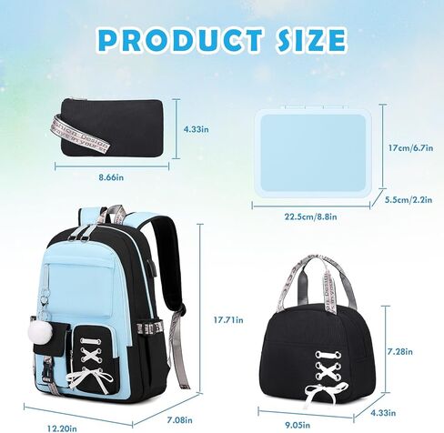 Kids School Backpack for Girls, 4-In-1 Bookbag Backpack Daypack Set with 43OZ Bento Lunch Box, Lunch Bag for Girls Kids Teen Elementary Middle School Student, Girl Backpacks for Schools in Kuwait