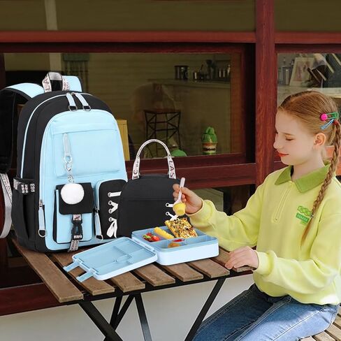 Kids School Backpack for Girls, 4-In-1 Bookbag Backpack Daypack Set with 43OZ Bento Lunch Box, Lunch Bag for Girls Kids Teen Elementary Middle School Student, Girl Backpacks for Schools in Kuwait