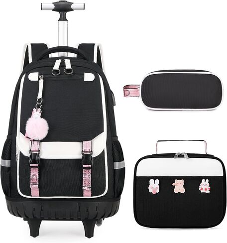 حقائب الظهر Bevalsa Rolling for Girls ، 3pcs Roller School Backpacks with Box Box & Pen Case ، Book Bookbag Schoolbag with Wheels for teen girl refctergarten school middle school in Kuwait