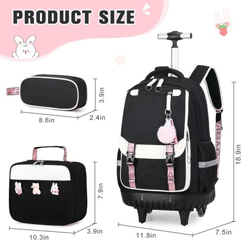 حقائب الظهر Bevalsa Rolling for Girls ، 3pcs Roller School Backpacks with Box Box & Pen Case ، Book Bookbag Schoolbag with Wheels for teen girl refctergarten school middle school in Kuwait