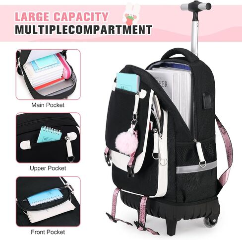 حقائب الظهر Bevalsa Rolling for Girls ، 3pcs Roller School Backpacks with Box Box & Pen Case ، Book Bookbag Schoolbag with Wheels for teen girl refctergarten school middle school in Kuwait