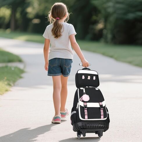 حقائب الظهر Bevalsa Rolling for Girls ، 3pcs Roller School Backpacks with Box Box & Pen Case ، Book Bookbag Schoolbag with Wheels for teen girl refctergarten school middle school in Kuwait