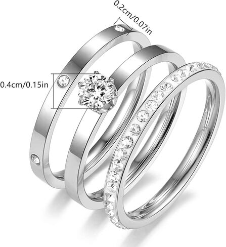 Rings for Women, Gold Rings with Heart Round Cubic Zirconia Moissanite Ring 3 in 1 Set 18K Gold Plated Stainless Steel Stackable Rings for Women Size 5-10 in Kuwait