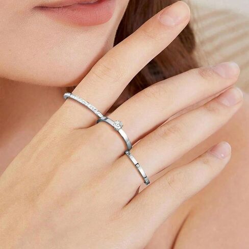 Rings for Women, Gold Rings with Heart Round Cubic Zirconia Moissanite Ring 3 in 1 Set 18K Gold Plated Stainless Steel Stackable Rings for Women Size 5-10 in Kuwait