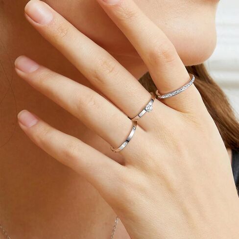 Rings for Women, Gold Rings with Heart Round Cubic Zirconia Moissanite Ring 3 in 1 Set 18K Gold Plated Stainless Steel Stackable Rings for Women Size 5-10 in Kuwait
