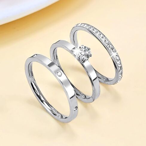 Rings for Women, Gold Rings with Heart Round Cubic Zirconia Moissanite Ring 3 in 1 Set 18K Gold Plated Stainless Steel Stackable Rings for Women Size 5-10 in Kuwait