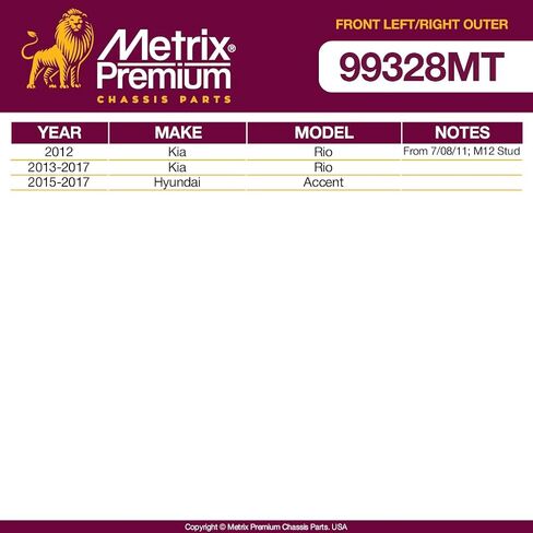 Metrix Premium Chassis Parts - Front Left & Right Outer Tie Rod End Kit Fits 2012 Kia Rio, 2013-2017 Kia Rio, 2015-2017 Hyundai Accent, Replacement ES801130, ES801131, Made in Europe in Saudi Arabia