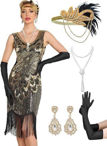 1920s Vintage Peacock Flapper Dresses Sequin Fringed Dress Roaring 20s Flapper Fancy Dress Gatsby Costume in Kuwait