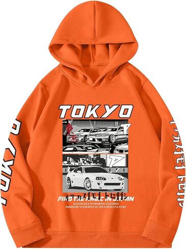 GORGLITTER Men's Vintage Car Graphic Hoodies Long Sleeve Drawstring Oversized Pullover Tops in Saudi Arabia
