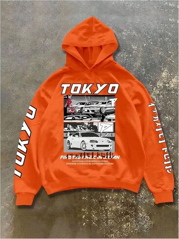 GORGLITTER Men's Vintage Car Graphic Hoodies Long Sleeve Drawstring Oversized Pullover Tops in Saudi Arabia