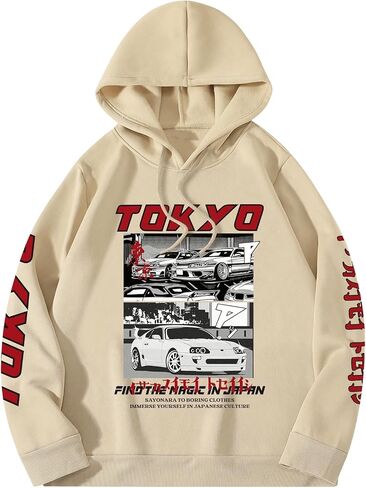 GORGLITTER Men's Vintage Car Graphic Hoodies Long Sleeve Drawstring Oversized Pullover Tops in Saudi Arabia