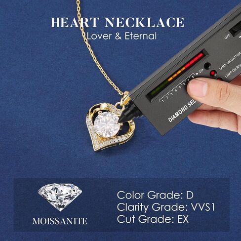MOOSEA Heart Moissanite Pendant Necklace for Women, 1-3 Carat D Color VVS1 Clarity 925 Sterling Silver Moissanite Necklace, Anniversary Eternity Jewelry Present for Wife, Birthday Gifts for Women in Saudi Arabia