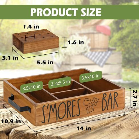 Wooden S'mores Station Box S'mores Bar Holder للعداد ، منظم Farmhouse Smores Caddy Tray for Kitchen Decor Tabletop ، Wood Camping BBQ Smores Accessories Organizer for Party Brown .. in Saudi Arabia