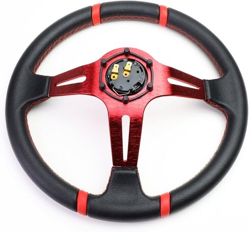 DNA MOTORING 350mm 3" Deep Dish Racing Steering Wheel 6-Bolt 3 Spoke Universal Aluminum Vinyl Leather Car Sport Steering Wheel,Gold Spoke/Gold Stripe, SW-T540-GD-GD in Saudi Arabia