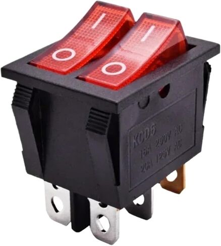 بلاستيك مزدوج دفع مزدوج زر التبديل 6 دبوس 12V 220 فولت مصباح الإغلاق الأحمر طاقة خضراء التبديل 16A 250V (الأخضر ، 2pcs_220v) in Saudi Arabia