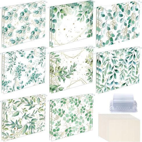 32 Pcs Eucalyptus Hanging File Folders Greenery A4 Letter Size Decorative File Folder with Adjustable Tabs and Inserts Leaves Hanging Folders Organizers for Home Desk Office School in Saudi Arabia