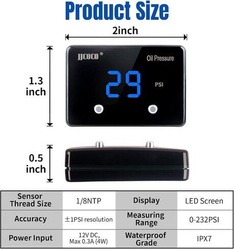 232PSI Oil Pressure Gauge LED Digital Display 12V Press Gauge Meter Kit with Oil Pressure Sensor for Car Truck Vehicle Automotive in Kuwait