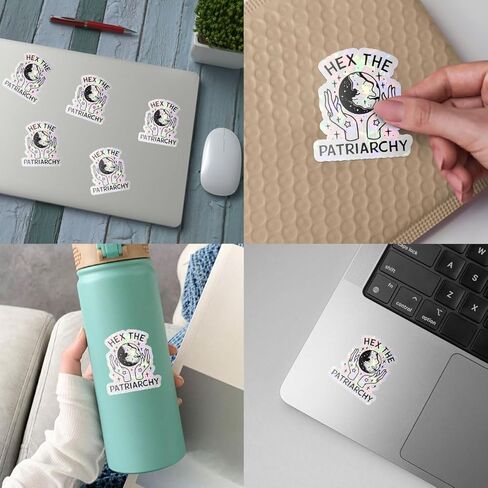 (3pcs) Hex The Patriarchy Waterproof Glossy Sticker, Feminist Sticker, Witchy Sticker, Occult Sticker, Halloween Sticker, Moon Sticker Gift for Laptop Water Bottle Phone Window Helmet Decal Gift in Kuwait