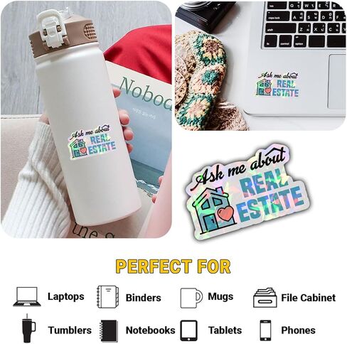 3 Pcs Ask Me About Real Estate Sticker, Real Estate Decal Laptop, Real Estate Computer Decal, Real Estate Laptop Sticker Agent Labor Woker Investor Stickers Laptop Phone Car Helmet 3"x3" (R1) in Kuwait