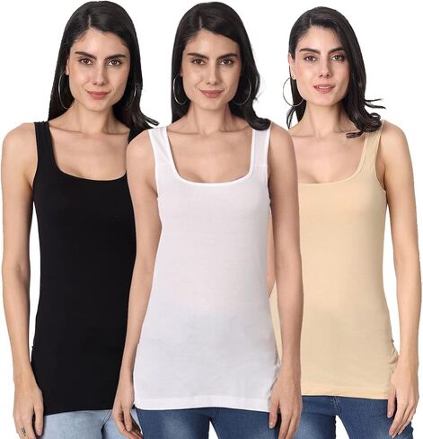 Tank Tops for Women's 3 Pack Cotton Spaghetti Strap Summer Camisole Scoop Neck Slim Fit Sleeveless in Saudi Arabia