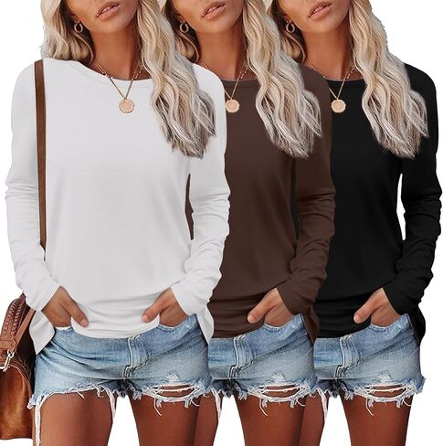 Ekouaer Womens Long Sleeve Shirts 3 Pack Crew Neck Thermal Tops Loose Fit Undershirt Base Layer Trendy Clothes XS-XXL in Saudi Arabia