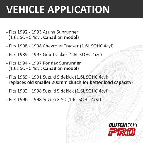 Clutchmaxpro Hight Duty OEM Clutch Kit متوافق مع 1989-1998 Geo Tracker Asuna Sunrunner Chevy Tracker Ponitac Sunrunner Suzuki Sidekick X-90 1.6L 1.8L (CP04137HD-CK) in Kuwait
