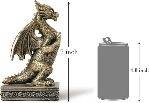 Dragon Statue Decorative Bookends for Shelves, Antique Gold Dragon Statue Home Office Decoration, Fantasy Dragon Figurine Enthusiasts Gifts in Kuwait