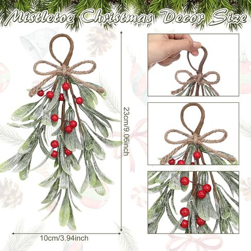 Dilunave الهدال الاصطناعي اختيار الجاموس منقوشة القوس الأبيض التوت الهدال التقبيل الكرة عيد الميلاد الهدال شنقا زخرفة شجرة عيد الميلاد الحلي لزينة شجرة عيد الميلاد (2 قطعة) in Kuwait