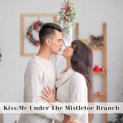 Dilunave الهدال الاصطناعي اختيار الجاموس منقوشة القوس الأبيض التوت الهدال التقبيل الكرة عيد الميلاد الهدال شنقا زخرفة شجرة عيد الميلاد الحلي لزينة شجرة عيد الميلاد (2 قطعة) in Kuwait