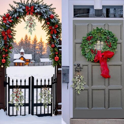 Dilunave الهدال الاصطناعي اختيار الجاموس منقوشة القوس الأبيض التوت الهدال التقبيل الكرة عيد الميلاد الهدال شنقا زخرفة شجرة عيد الميلاد الحلي لزينة شجرة عيد الميلاد (2 قطعة) in Kuwait