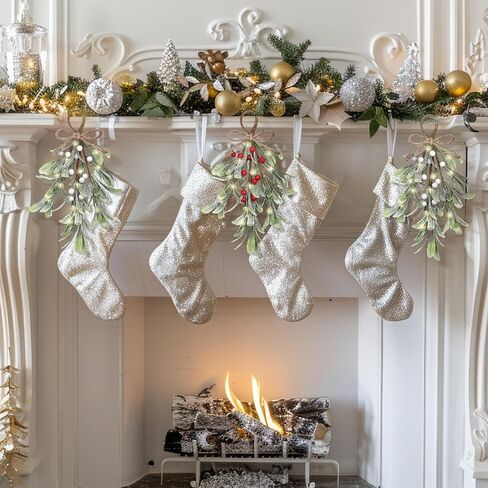 Dilunave الهدال الاصطناعي اختيار الجاموس منقوشة القوس الأبيض التوت الهدال التقبيل الكرة عيد الميلاد الهدال شنقا زخرفة شجرة عيد الميلاد الحلي لزينة شجرة عيد الميلاد (2 قطعة) in Kuwait