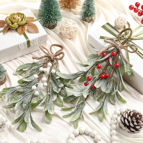 Dilunave الهدال الاصطناعي اختيار الجاموس منقوشة القوس الأبيض التوت الهدال التقبيل الكرة عيد الميلاد الهدال شنقا زخرفة شجرة عيد الميلاد الحلي لزينة شجرة عيد الميلاد (2 قطعة) in Kuwait