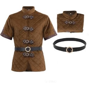 Gambeson Mens Jacket Medieval Thick Paded Coat Aketon Armor Renaissance Costume Short Sleeve with Belt 2PC in Kuwait