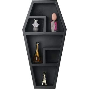 رف التابوت من كوريو ديكور قوطي مخيف للحمام وغرفة المعيشة - أسود، 18 × 9.5 × 3 عمق - تم تجميع الأرفف بالكامل - نظارات صغيرة للديكور المخيف، وأشكال صغيرة، وصخور، والمزيد in Kuwait