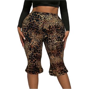 MakeMeChic Women's Plus Size Cheetah Print Capris Leggings Stretch Tummy Control Pants in Kuwait