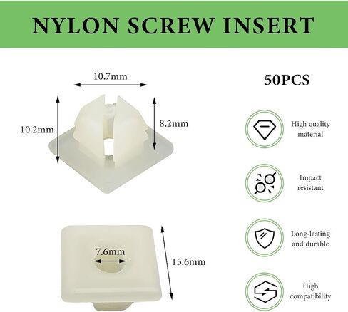 50 PCS NYLON SCREER INSERT ، RETAINER ذاتي التنصت ذاتيًا لتأمين لوحات الترخيص ، مكسرات نايلون مقاومة للصدأ ، مقطع قوسين عالمي لعلامة السيارة الأمامية والخلفية in Saudi Arabia