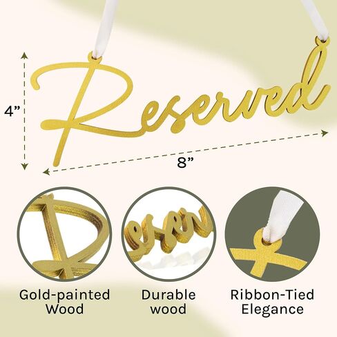 Gold Reserved Seating Signs For Chairs - 6 Pcs Row Reserved Signs For Wedding Chairs, Wood Church Sign For Wedding Ceremony Decoration in Saudi Arabia