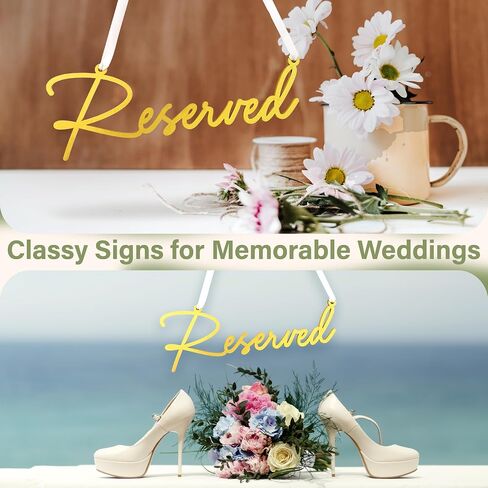 Gold Reserved Seating Signs For Chairs - 6 Pcs Row Reserved Signs For Wedding Chairs, Wood Church Sign For Wedding Ceremony Decoration in Saudi Arabia