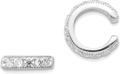 Sterling Silver Rhodium-plated Polished CZ Pair of Cuff Earrings Handcrafted in Kuwait