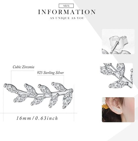 Dreamboat 925 Sterling Silver Olive Leaf Earrings أقراط كرمة الأزرار للنساء أقراط الأذن للنساء الأقراط في أوراق الأوراق ذات الصالحة السفلية آمنة للأذنين الحساسة in Saudi Arabia