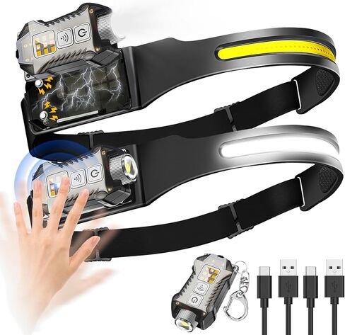 Headlamp Rechargeable 6 Pack, 230° Wide Beam LED Headlamp, 5 Modes of Lightweight Headlamps with Motion Sensors, Hard hat Light for Adults, Waterproof Headlight Flashlight for Camping, Hiking in Saudi Arabia
