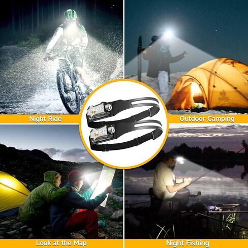 Headlamp Rechargeable 6 Pack, 230° Wide Beam LED Headlamp, 5 Modes of Lightweight Headlamps with Motion Sensors, Hard hat Light for Adults, Waterproof Headlight Flashlight for Camping, Hiking in Saudi Arabia
