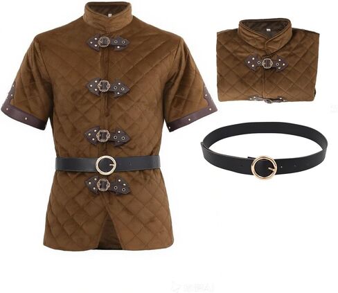 Gambeson Mens Jacket Medising Cith Paded Coat Aketon Armor Renaissance Costume Short Sleeve with Belt 2pc in Saudi Arabia