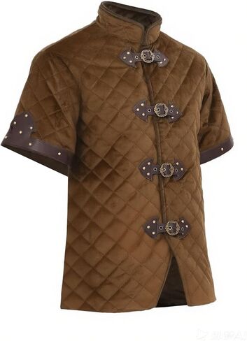 Gambeson Mens Jacket Medising Cith Paded Coat Aketon Armor Renaissance Costume Short Sleeve with Belt 2pc in Saudi Arabia