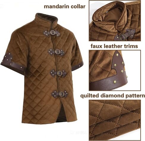 Gambeson Mens Jacket Medising Cith Paded Coat Aketon Armor Renaissance Costume Short Sleeve with Belt 2pc in Saudi Arabia