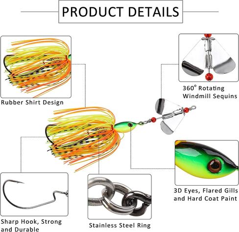 Bass Fishing Lures Kit - 6pcs Buzzbait Lures Bass Spinnerbait Fishing Lures Buzz Bait Swim Jigs Metal Spinner Baits for Bass in Saudi Arabia